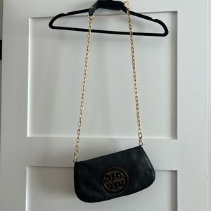 Tory Burch Pebbled Black Leather Gold Hardware Crossbody Bag
